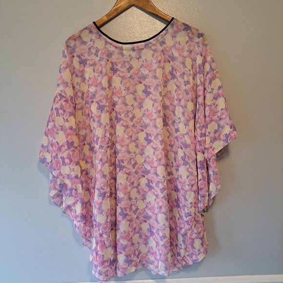 Tamsy Semi Sheer Floral Women Pullover Blouse Kimono One Size Usa Germany - Picture 1 of 10
